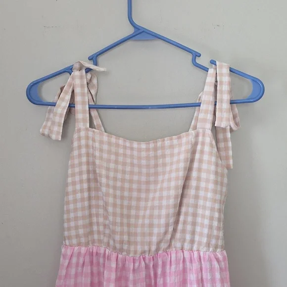 Multicolor Gingham Tiered Sundress XS Cottagecore Bow Strap Dress - Picture 2 of 10
